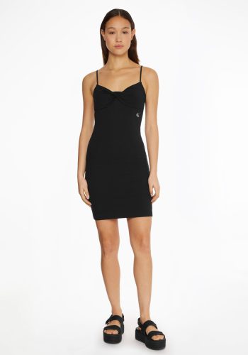 Calvin klein Jerseyjurk STRAPPY TWISTED RIB DRESS met ck monogram borduursel