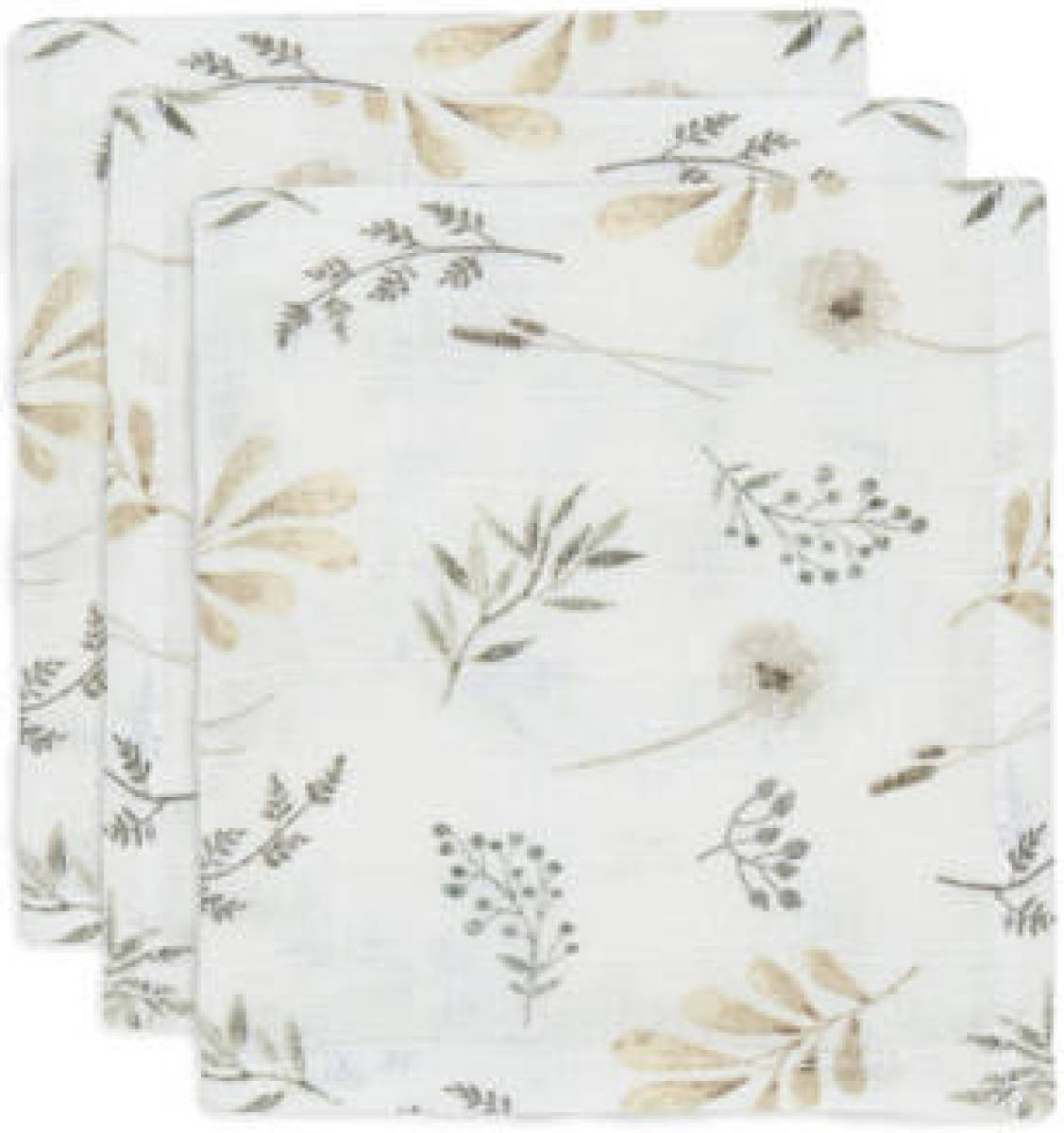 Jollein hydrofiel monddoekje Wild Flowers 31x31cm - set van 3 wit/beige/grijs