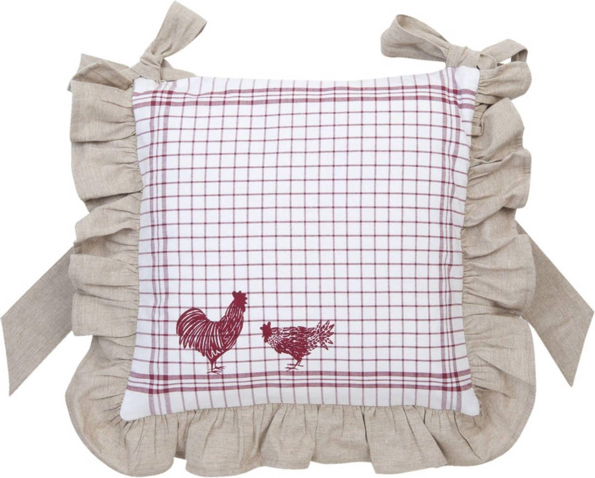 Benza Kussenhoes Voor Stoelkussens Landelijk - Geruit - Kippen & Hanen - Katoen - 40 X 40 Cm - 4 Stuks