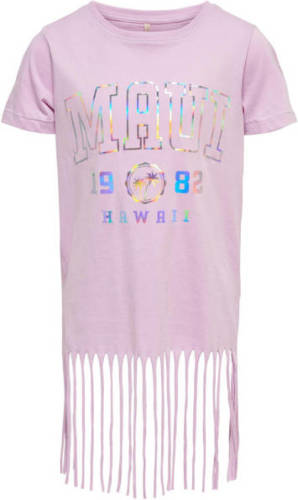 KIDS Only GIRL T-shirt KOGALISON met printopdruk en franjes roze