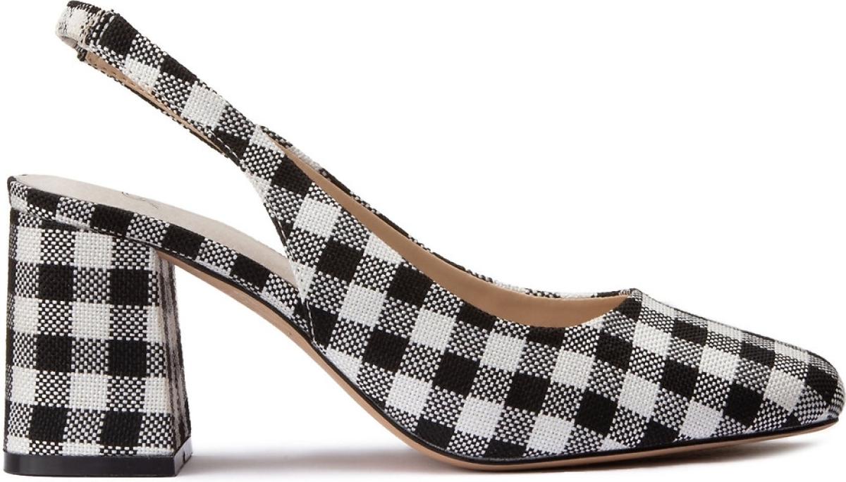 La Redoute Collections Geruite pumps met brede hak en open hiel