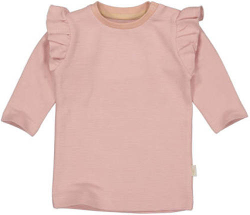 LEVV gestreepte newborn baby T-shirtjurk LNEOMINOS van biologisch katoen zachtroze