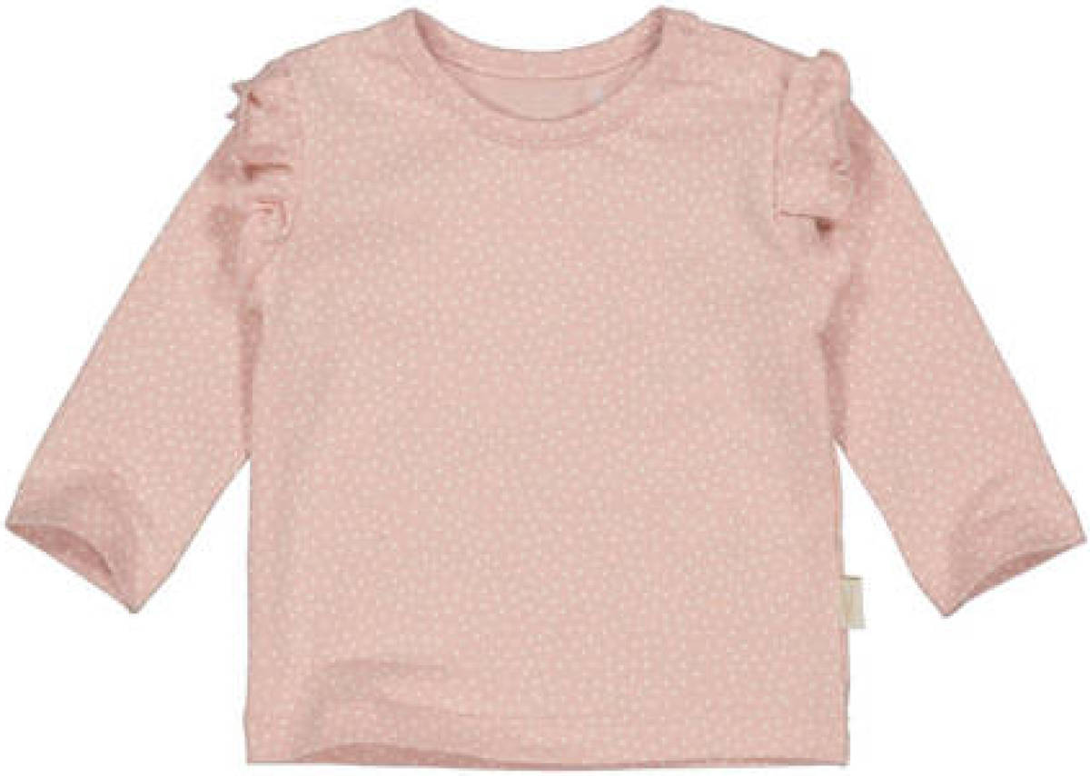 LEVV newborn baby basic longsleeve LNINANOS met stippen en ruches zachtroze/wit