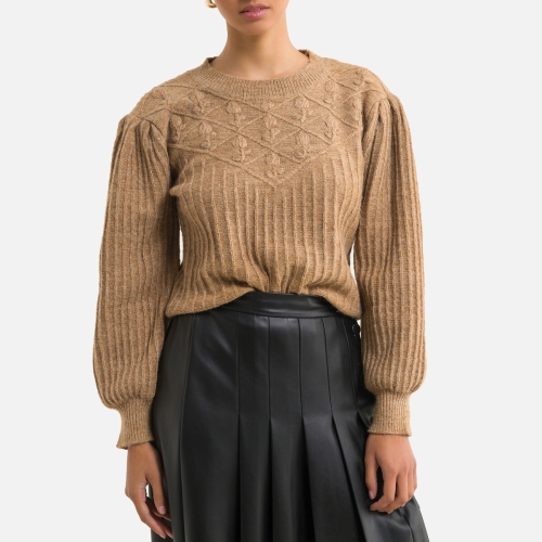 Molly Bracken Trui in mêlee fantasie tricot met pofmouwen