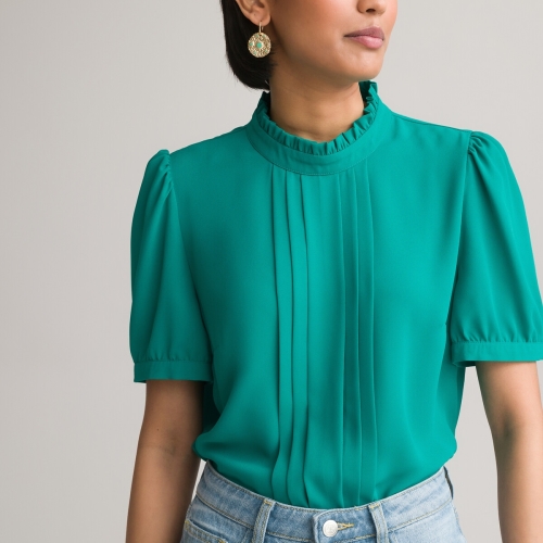 La Redoute Collections Blouse met korte mouwen en volant aan de hals