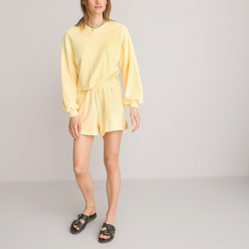 La Redoute Collections Korte sweater met ronde hals in badstof