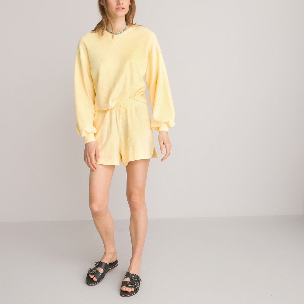La Redoute Collections Korte sweater met ronde hals in badstof