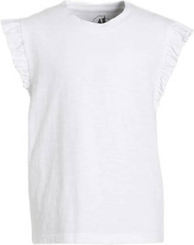 anytime t-shirt met ruffle wit