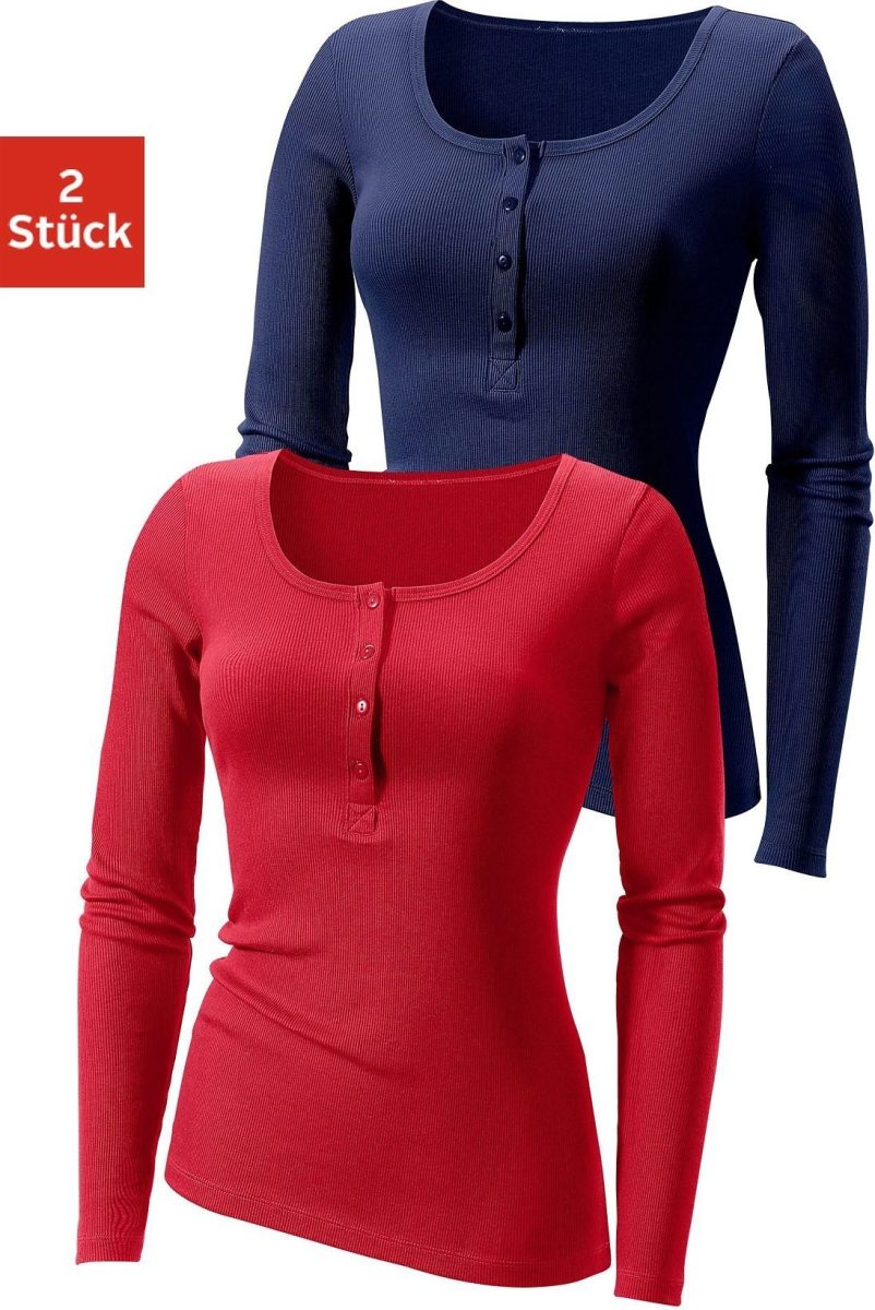 H.I.S Shirt met lange mouwen met knoopsluiting voor (Set van 2)