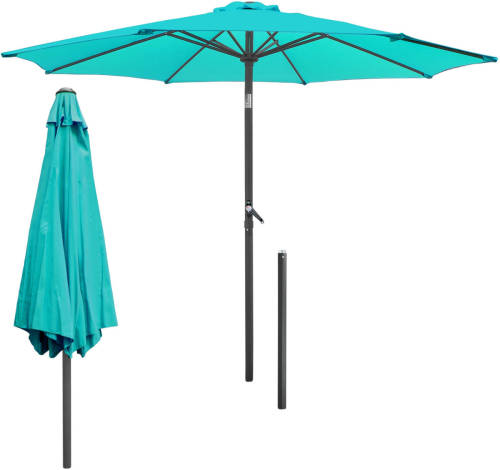 ECD Germany Parasol Ø 300 Cm Rond, Turkoois, Met Slinger Van Aluminium En Polyester
