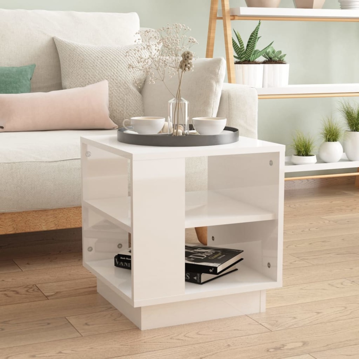 VidaXL Salontafel 40x40x43 cm bewerkt hout hoogglans wit
