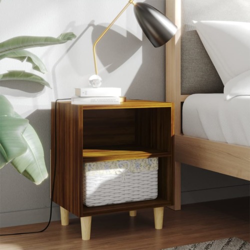 VidaXL Nachtkastje met houten poten 40x30x50 cm bruineikenkleurig