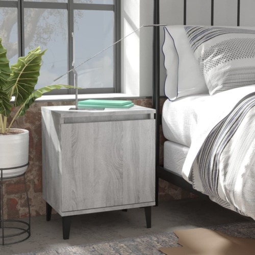 VidaXL Nachtkastje met metalen poten 40x30x50 cm grijs sonoma eiken