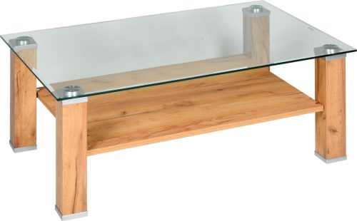 PRO Line Salontafel met glasplaat, frame van hout in eiken imitatie, plank, rechthoekig model