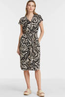 FREEQUENT jurk FQWANTY met all over print en ceintuur zwart/beige