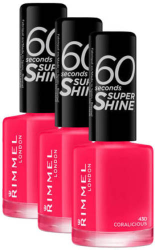 Rimmel London 60 seconds supershine nagellak - 430 Coralicious - 3 stuks voordeelverpakking