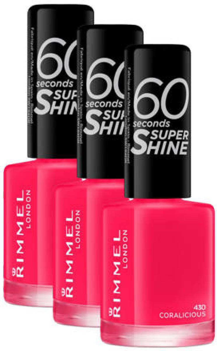Rimmel London 60 seconds supershine nagellak - 430 Coralicious - 3 stuks voordeelverpakking