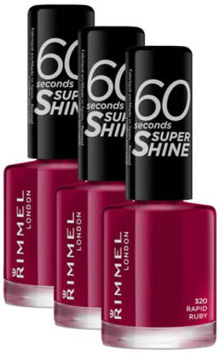 Rimmel London 60 seconds supershine nagellak - 320 Rapid Ruby - 3 stuks voordeelverpakking