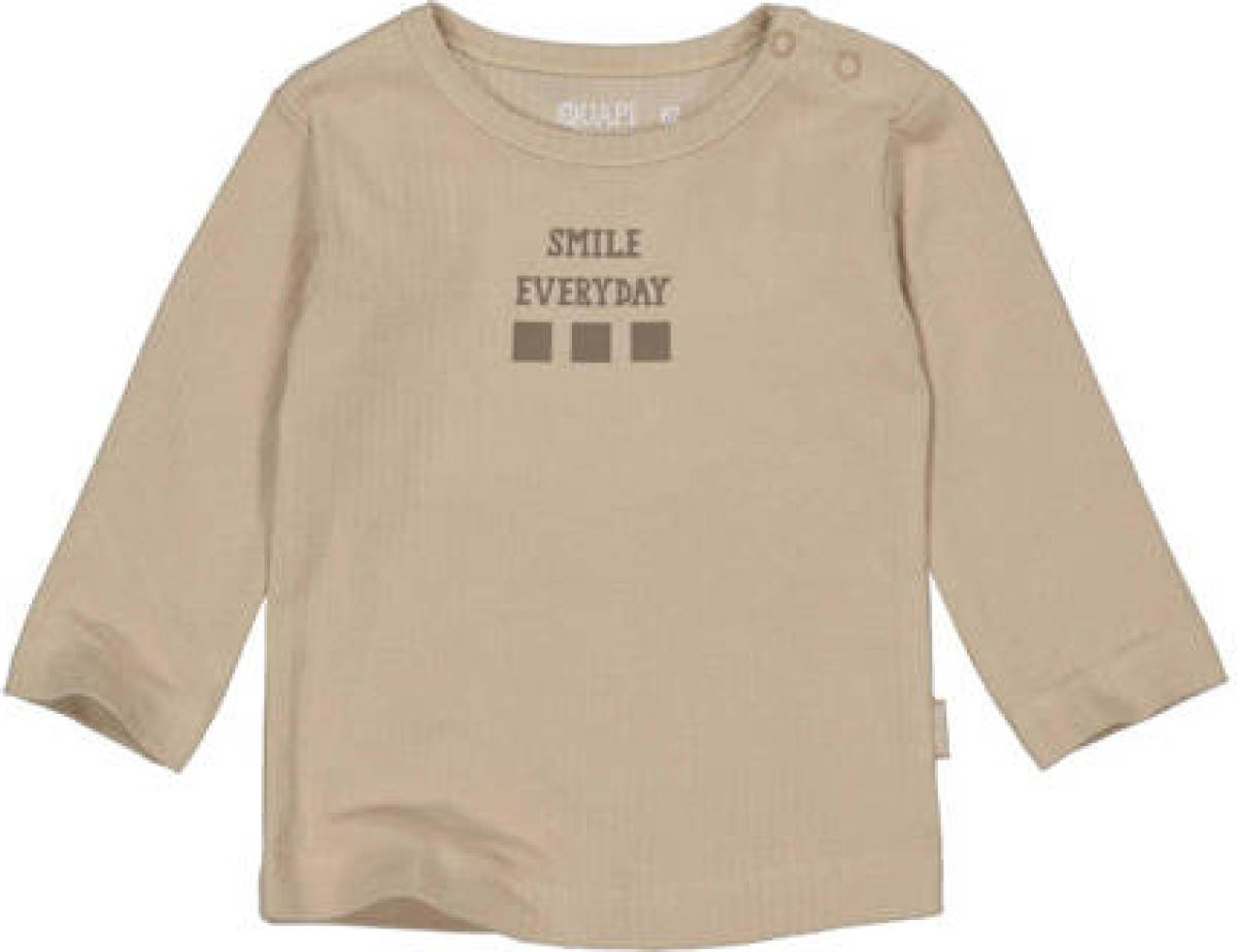 Quapi newborn baby longsleeve Page met printopdruk licht taupe