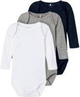 NAME IT BABY romper NBNBODY - set van 3 grijs melange/wit/donkerblauw