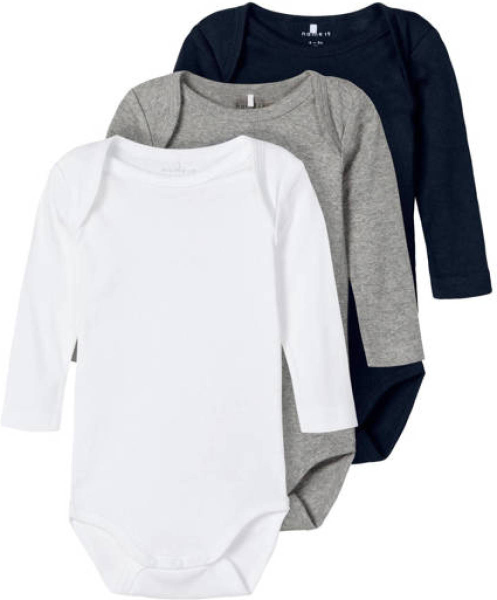 NAME IT BABY romper NBNBODY - set van 3 grijs melange/wit/donkerblauw