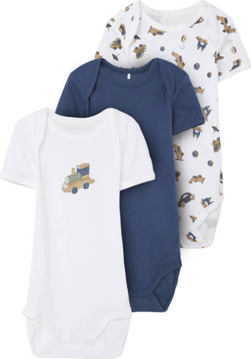 NAME IT BABY romper NBMBODY - set van 3 wit/donkerblauw
