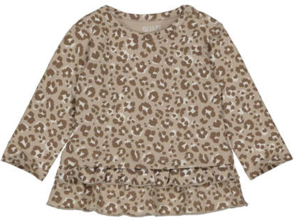 Quapi newborn baby longsleeve Peggy met panterprint en ruches taupe/beige