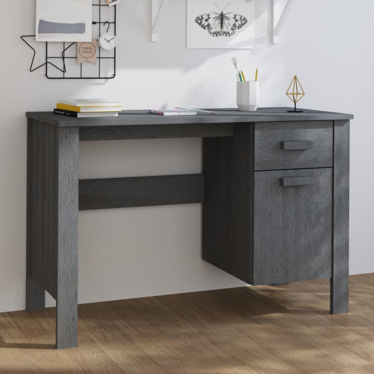 VidaXL Bureau 113x50x75 cm massief grenenhout donkergrijs
