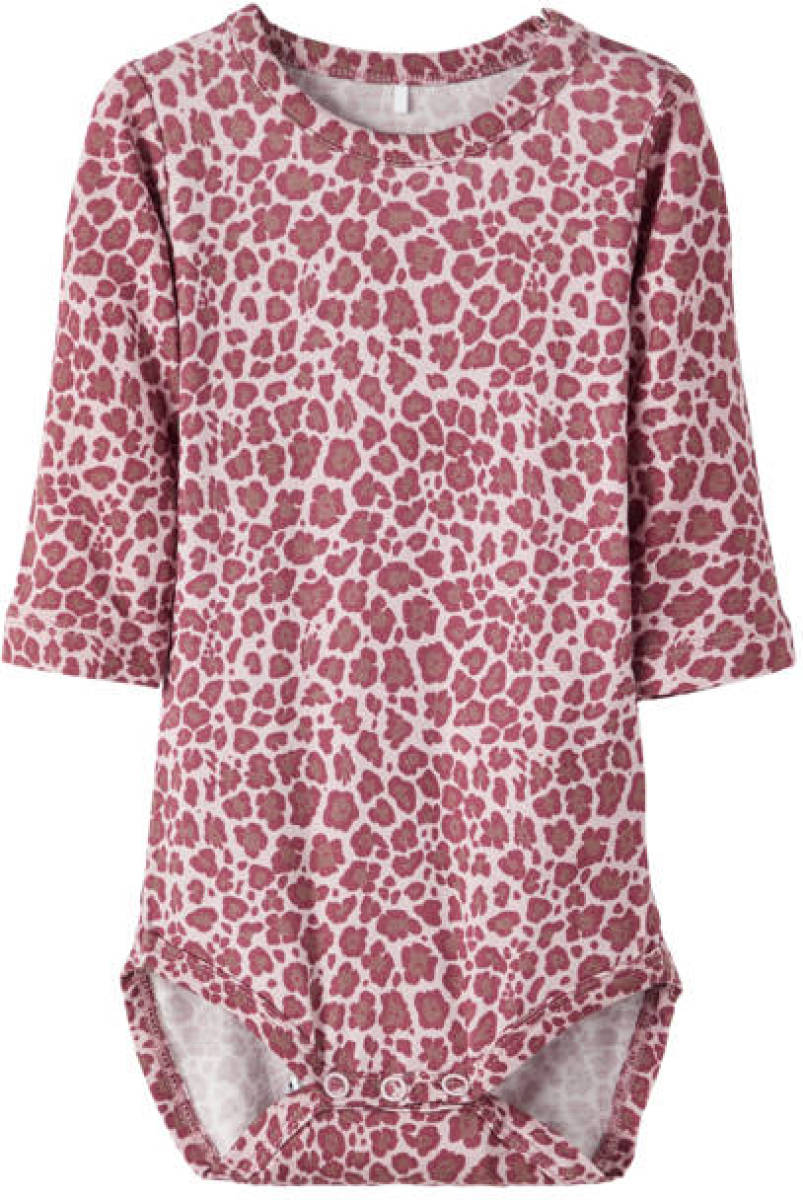 NAME IT BABY romper NBFKRINE met panterprint roze