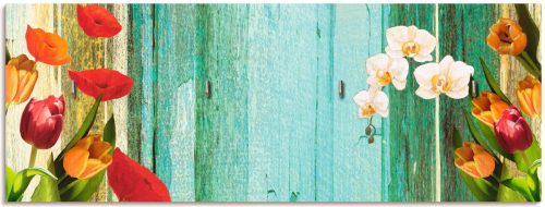 Artland Sleutelbord Veelkleurige bloemen van hout met 4 sleutelhaakjes – sleutelbord, sleutelborden, sleutelhouder, sleutelhanger voor de hal – stijl: modern