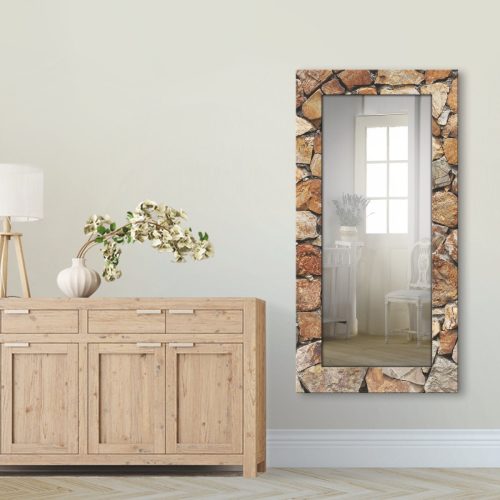 Artland Sierspiegel Bruine stenen muur ingelijste spiegel voor het hele lichaam met motiefrand, geschikt voor kleine, smalle hal, halspiegel, mirror spiegel omrand om op te hangen