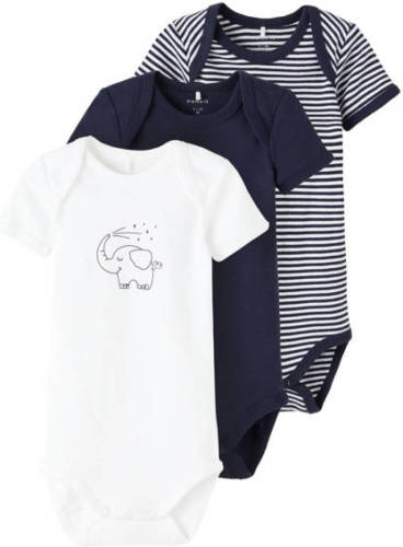 NAME IT BABY romper NBNBODY - set van 3 wit/donkerblauw
