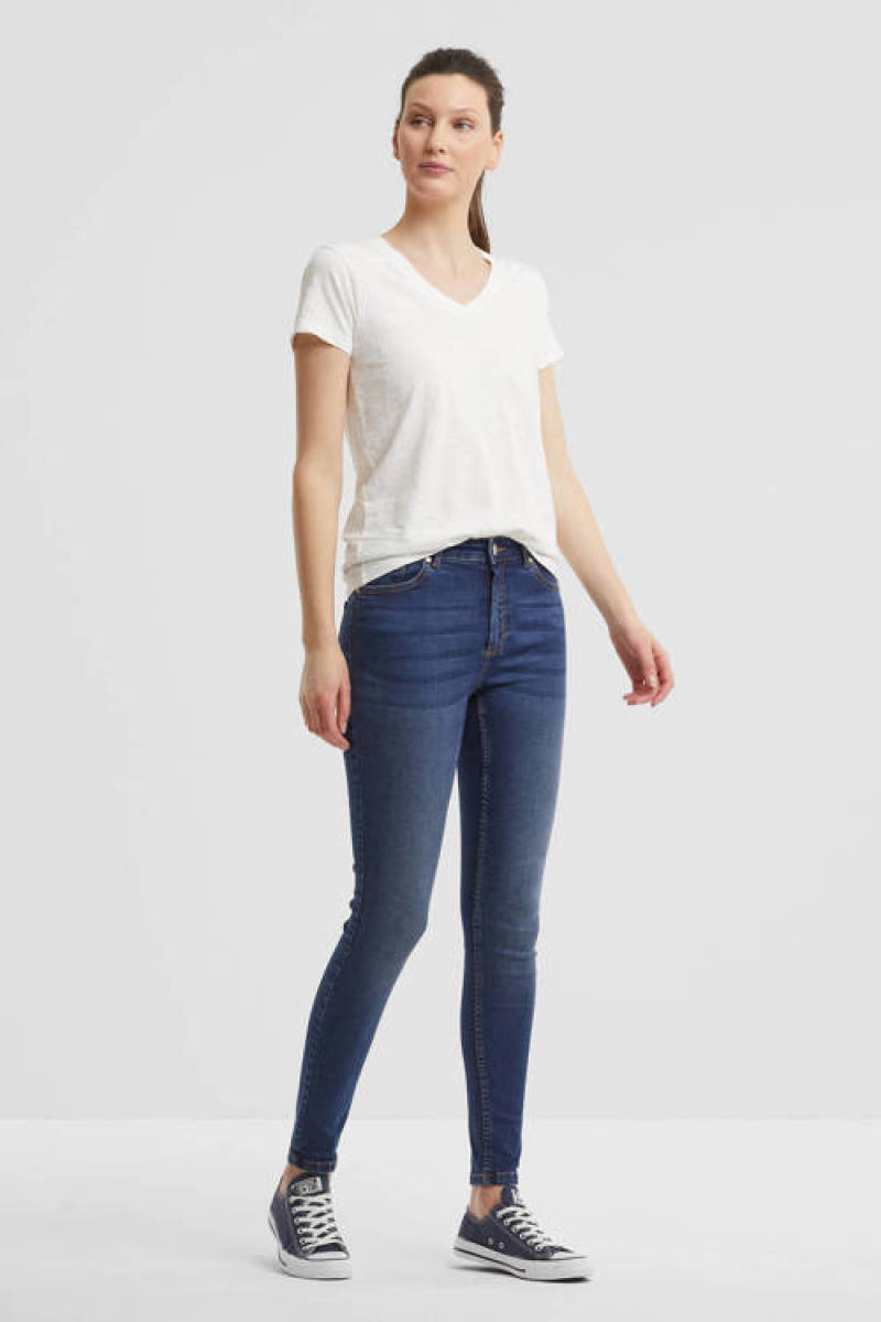 anytime t-shirt v-hals wit met slub