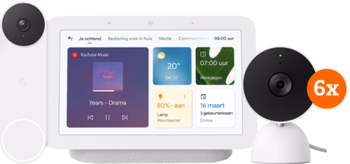 Google Nest Cam Indoor Wired 6-pack + Nest Deurbel + Nest Hub 2