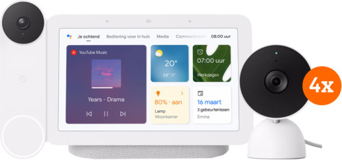 Google Nest Cam Indoor Wired 4-pack + Nest Deurbel + Nest Hub 2