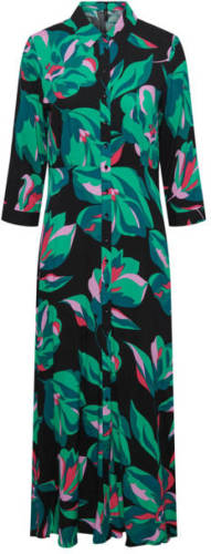 Y.A.S maxi blousejurk YASSAVANNA met bladprint zwart/ turquoise