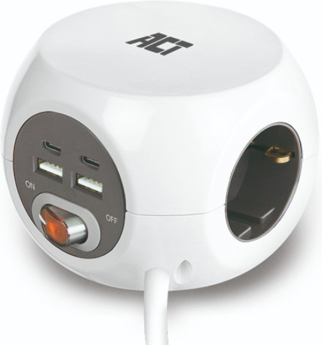 ACT stekkerdoos met 2 USB-C en 2 USB-A poorten 1,5m