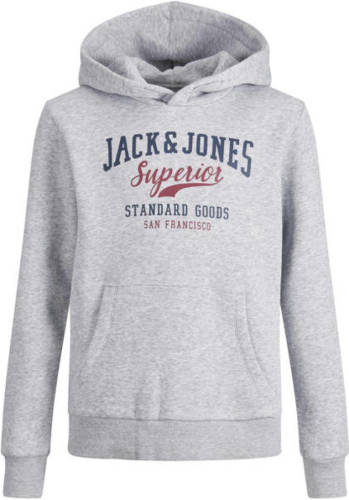 Jack & Jones JUNIOR hoodie JJELOGO met logo grijs melange