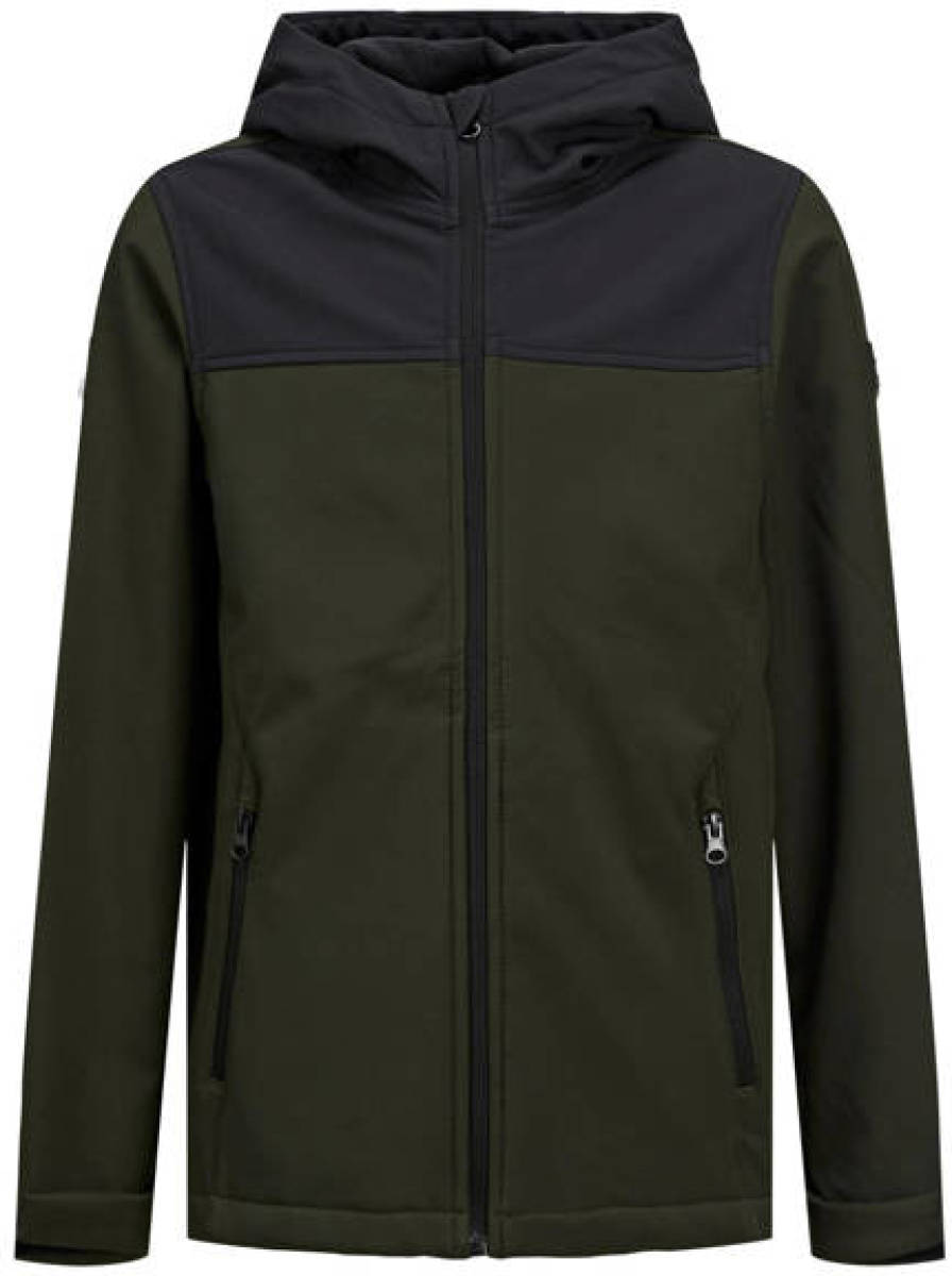 Jack & Jones JUNIOR softshell jas JJEMARVIN donkergroen/zwart