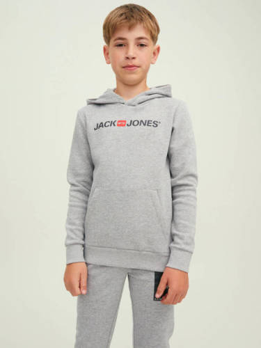 Jack & Jones JUNIOR hoodie JJECORP met logo grijs melange