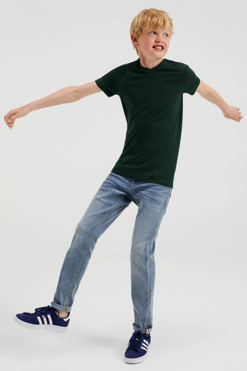 WE Fashion basic T-shirt donkergroen