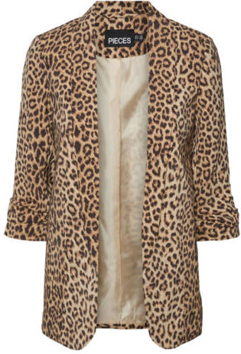 PIECES blazer PCBOSS met dierenprint bruin