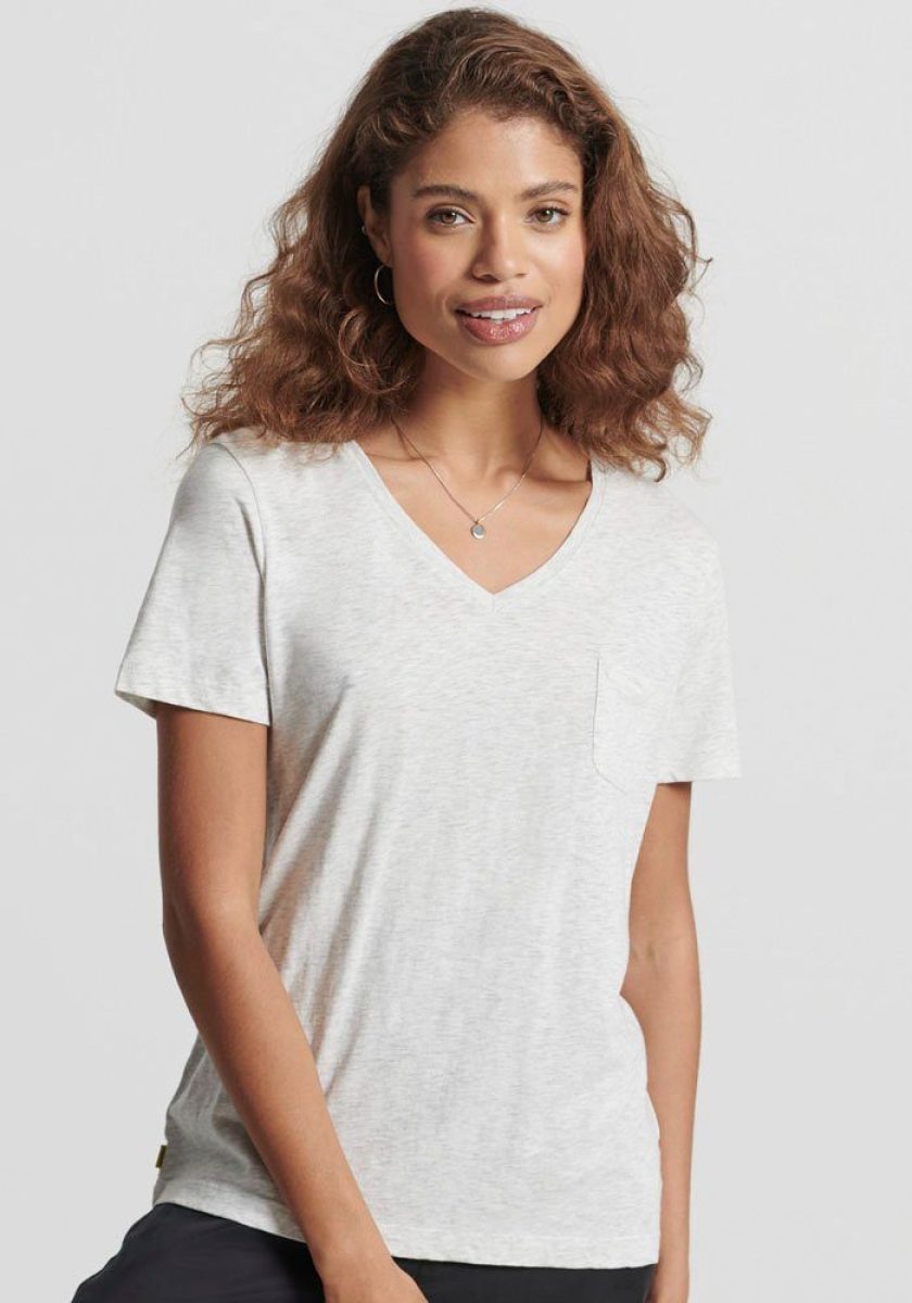 Superdry T-shirt POCKET V NECK T-shirt van biokatoen met V-hals en zak