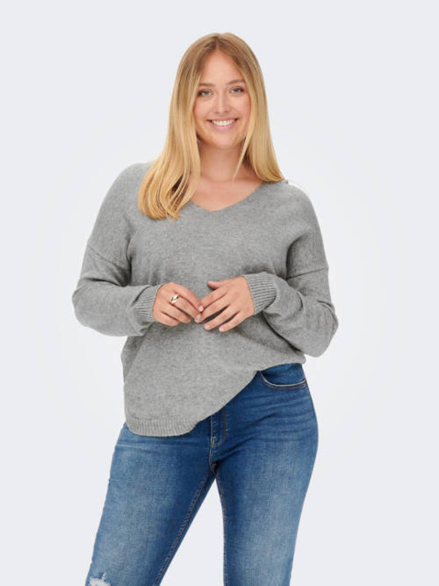 ONLY CARMAKOMA gemêleerde gebreide trui CARMARGARETA grijs