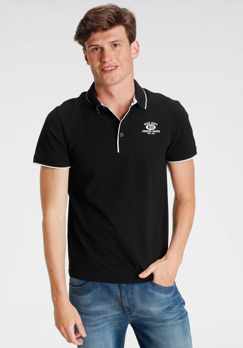 H.I.S Poloshirt in piquékwaliteit, met gedessineerde binnenkraag