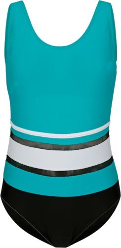 Badpak met meshinzetten voor en achter maritim Turquoise/Zwart/Wit