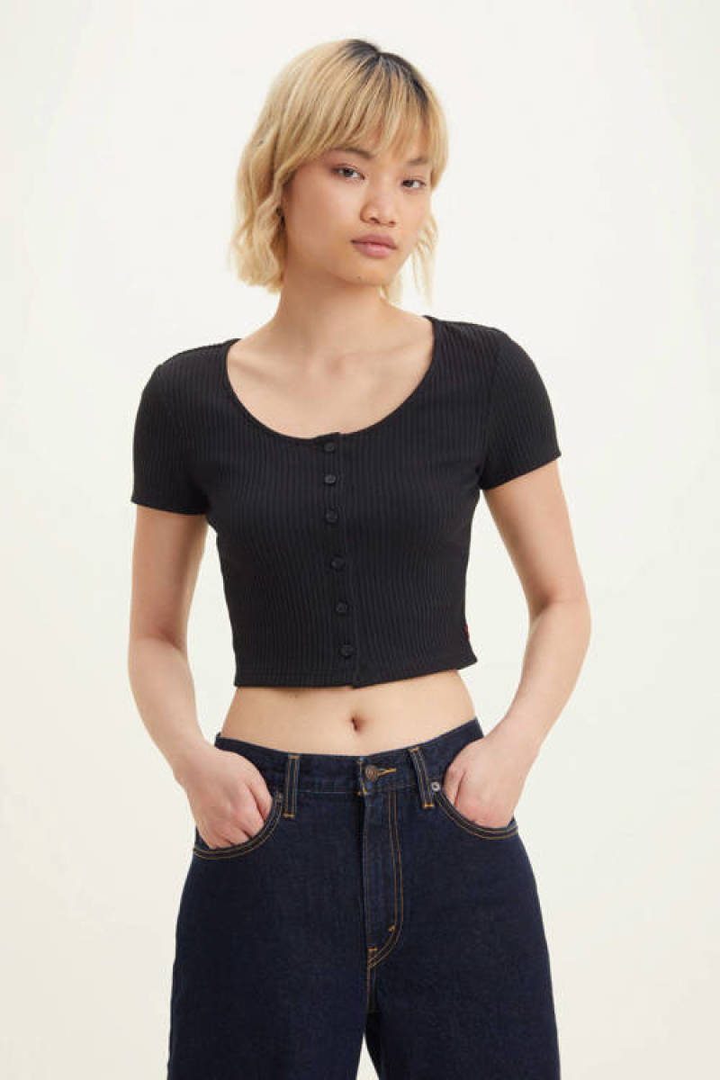 Levi's ribgebreid T-shirt zwart