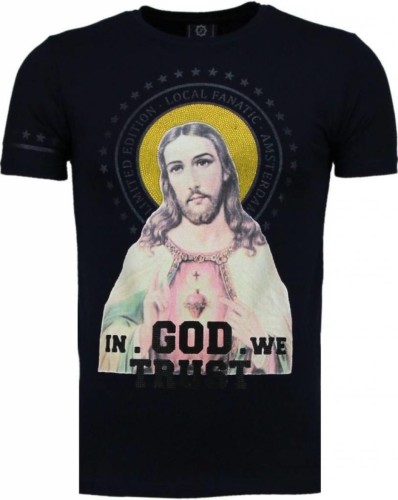 T-shirt Korte Mouw Local Fanatic  Jezus Rhinestone