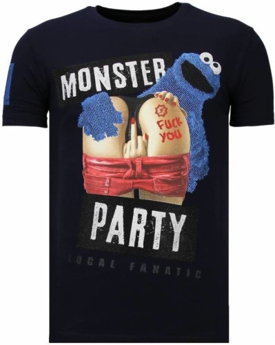 T-shirt Korte Mouw Local Fanatic  Monster Party Rhinestone