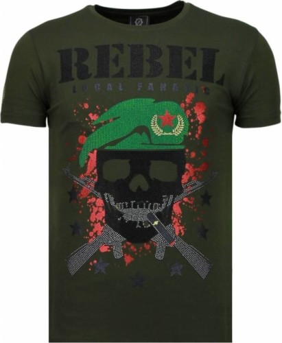 T-shirt Korte Mouw Local Fanatic  Skull Rebel Rhinestone